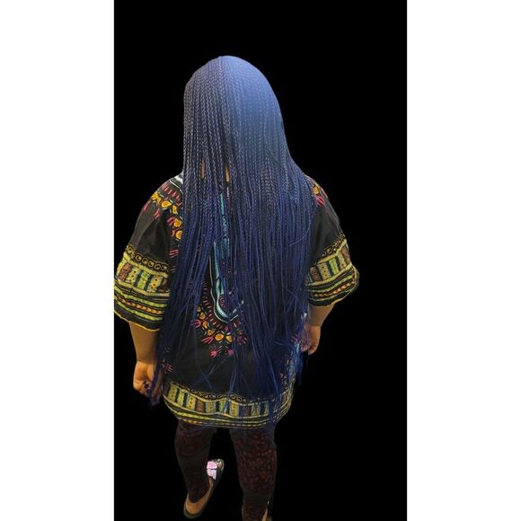 Handmade  Braided Lace Wig, Knotless Box Braids Long  Blue Ombre Wig NWT - Picture 7 of 15